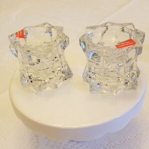 New Set of 2 Mikasa Sparkling Star Glass Candle Holders